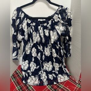 Lavish Navy and White Floral Blouse